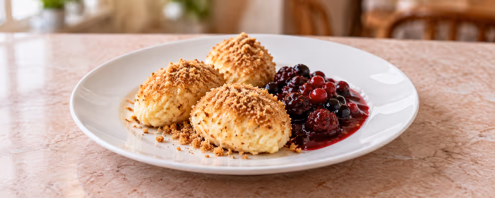 Austrian Curd Dumplings with Berry Compote