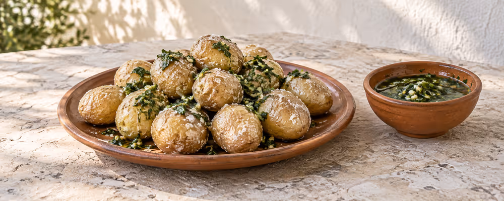 Salt-Crusted Baby Potatoes with Herb Salsa