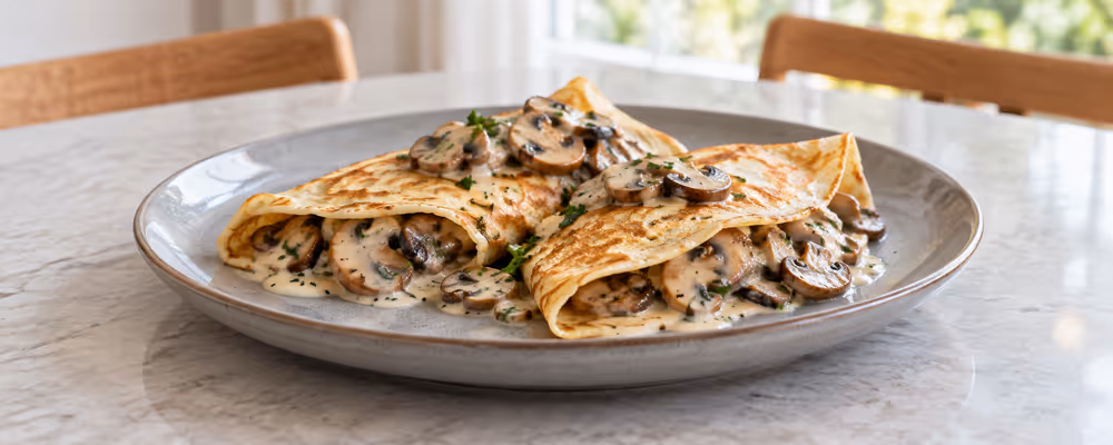 Creamy Garlic Mushroom Crêpes