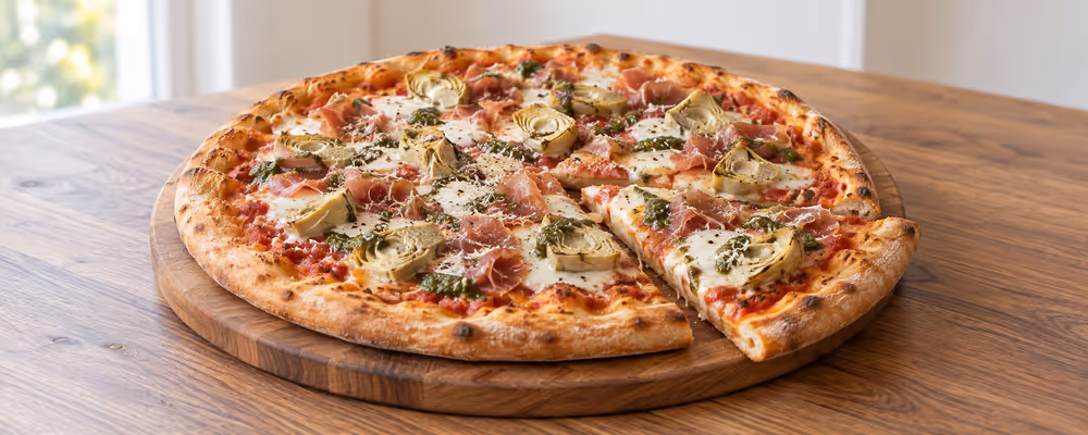 Artichoke, Prosciutto & Pesto Pizza