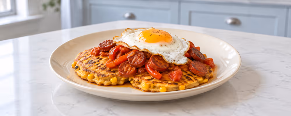 Corn Pancakes with Chorizo & Eggs