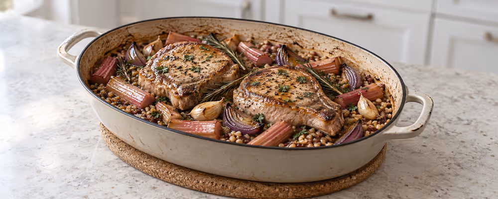 Pork Chops with Rhubarb & Grains