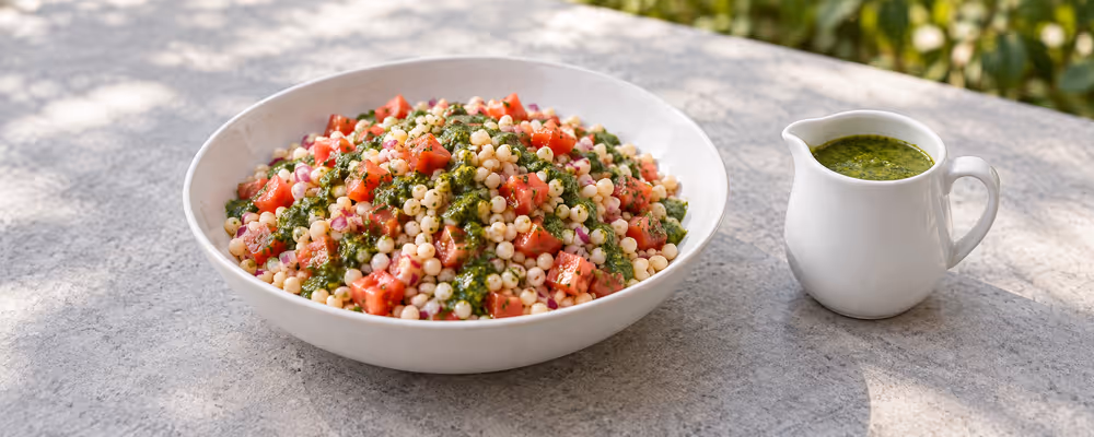 Pearl Couscous & Tomato Salad with Zhoug