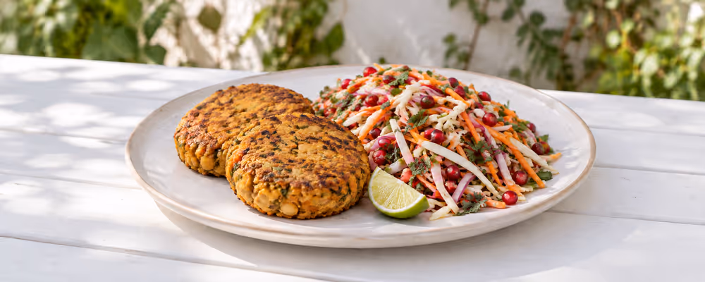 Miso Chickpea Burgers with Pomegranate Slaw