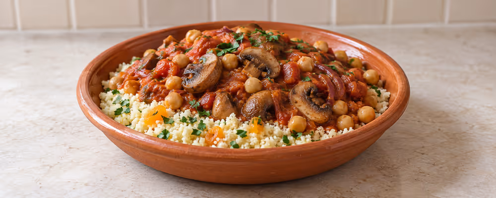 Moroccan Mushroom & Chickpea Couscous