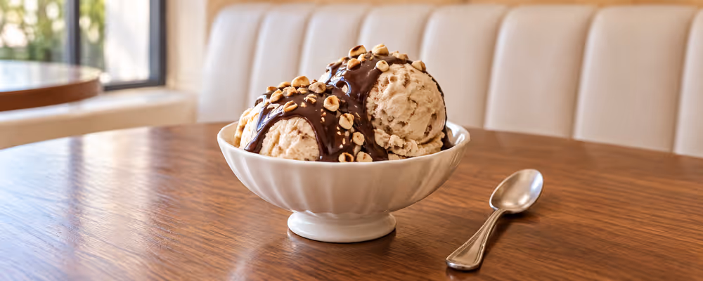 Hazelnut Gelato with Chocolate Sauce