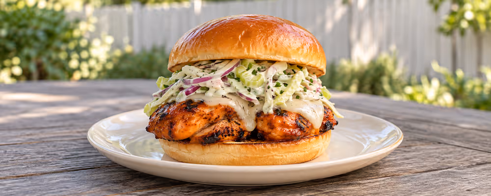 Buffalo Chicken Burgers with Ranch Slaw